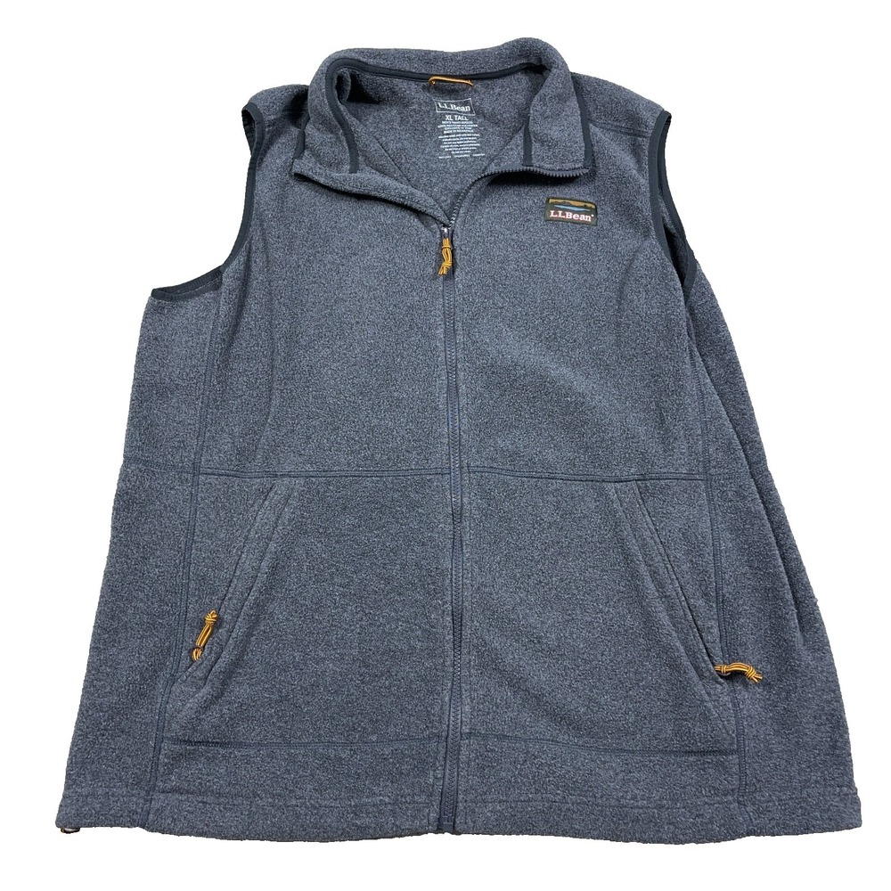 LL Bean Vest Men XL Tall Gray Fleece Full Zip Sweater Jacket Outdoors Hiking XLT